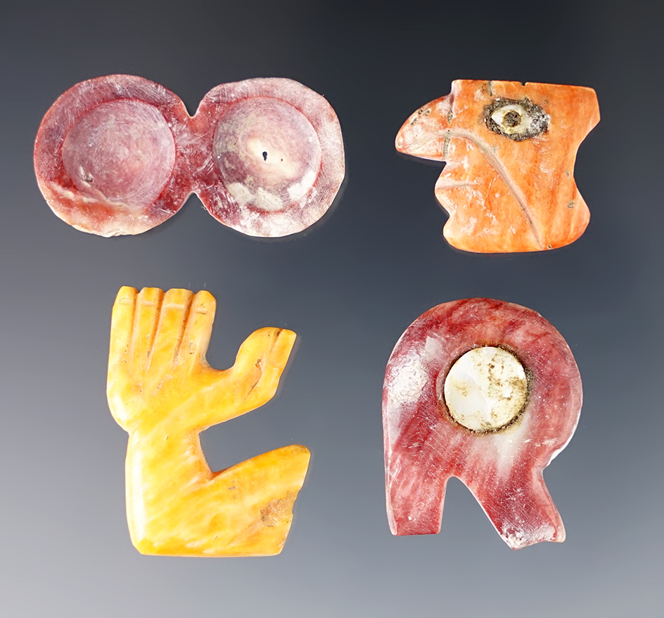 Set of 4 beautiful Moche Culture Shell Ornaments, recovered in Peru. Largest is 1 1/4". 