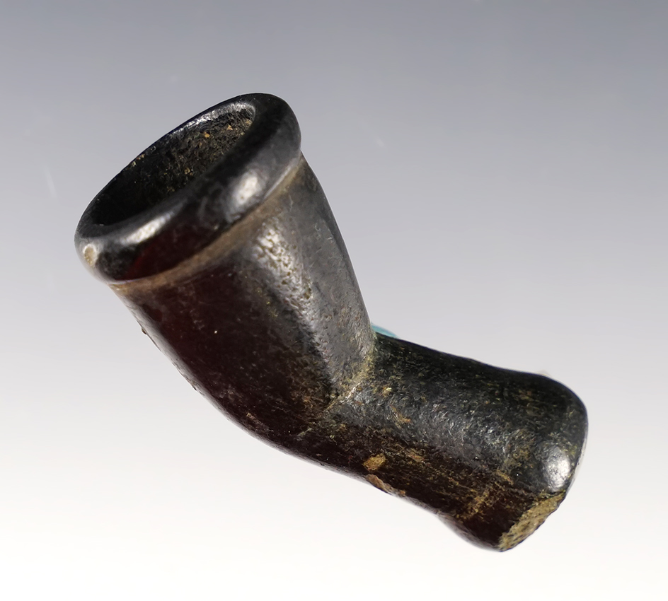 1 15/16" Cherokee Elbow Pipe made from Steatite, found in North Carolina. Ex. Robert Bone. 