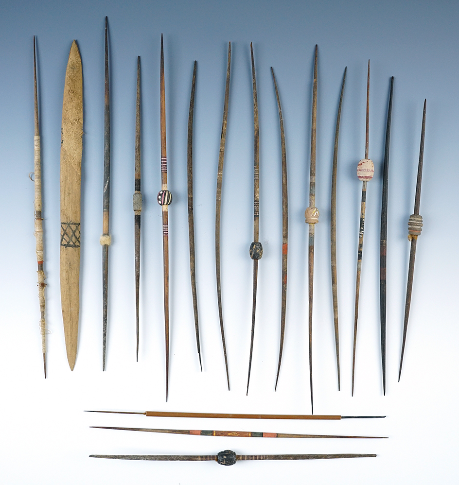 Excellent set of 17 weaving tools and spindles from the Inca culture, Peru. Circa A.D. 1200-1533. 
