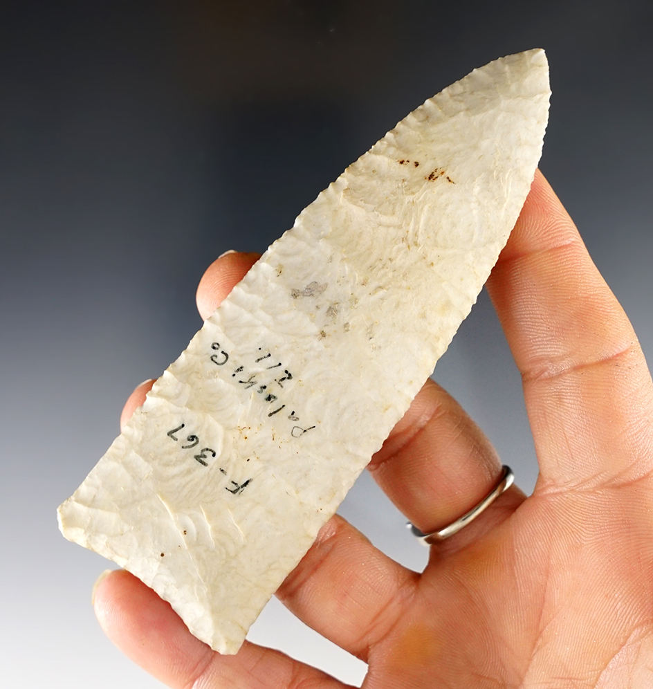 Well made 4 1/4" Sloan Dalton made from Burlington Chert. Found in Pulaski Co., Illinois. 