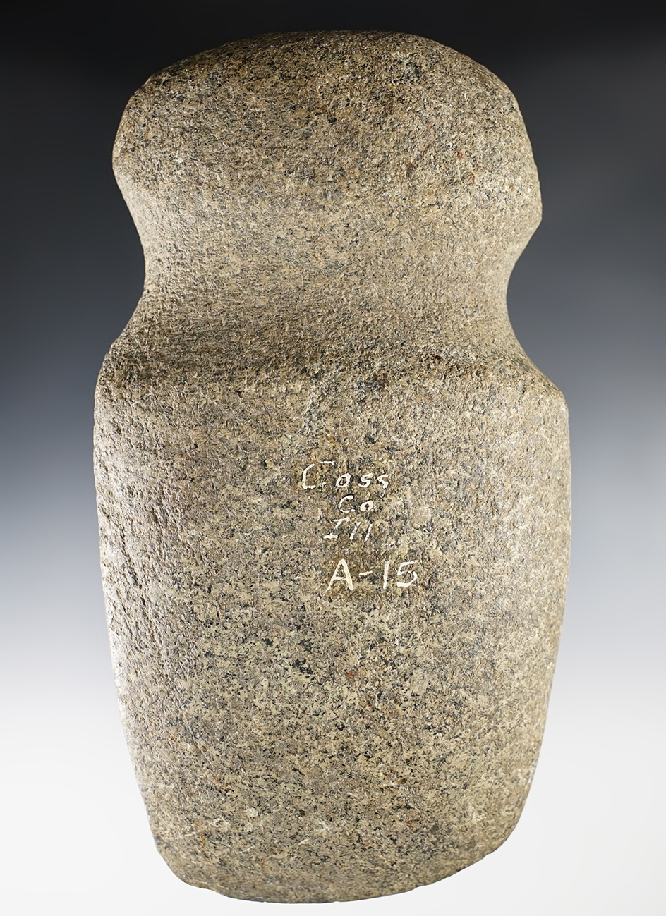 6 7/8" long Full Groove Axe - Hardstone. Found in Cass Co., Illinois. Weighs 3 pounds 12 ounces. 