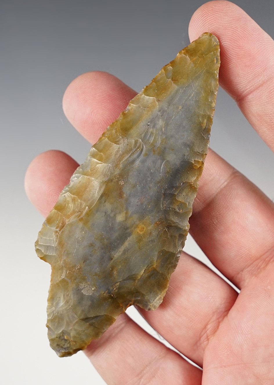 3 15/16" Adena found by Phill Sams in Steuben Twp., Warren Co., Indiana. Ex. Dave Vanderwall.