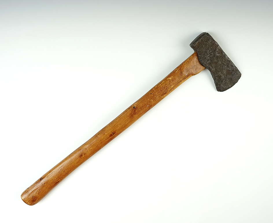 Trade Axe displayed in a new haft, found at Fort Hamilton, Ohio, St. Clair Campaign 1790. 