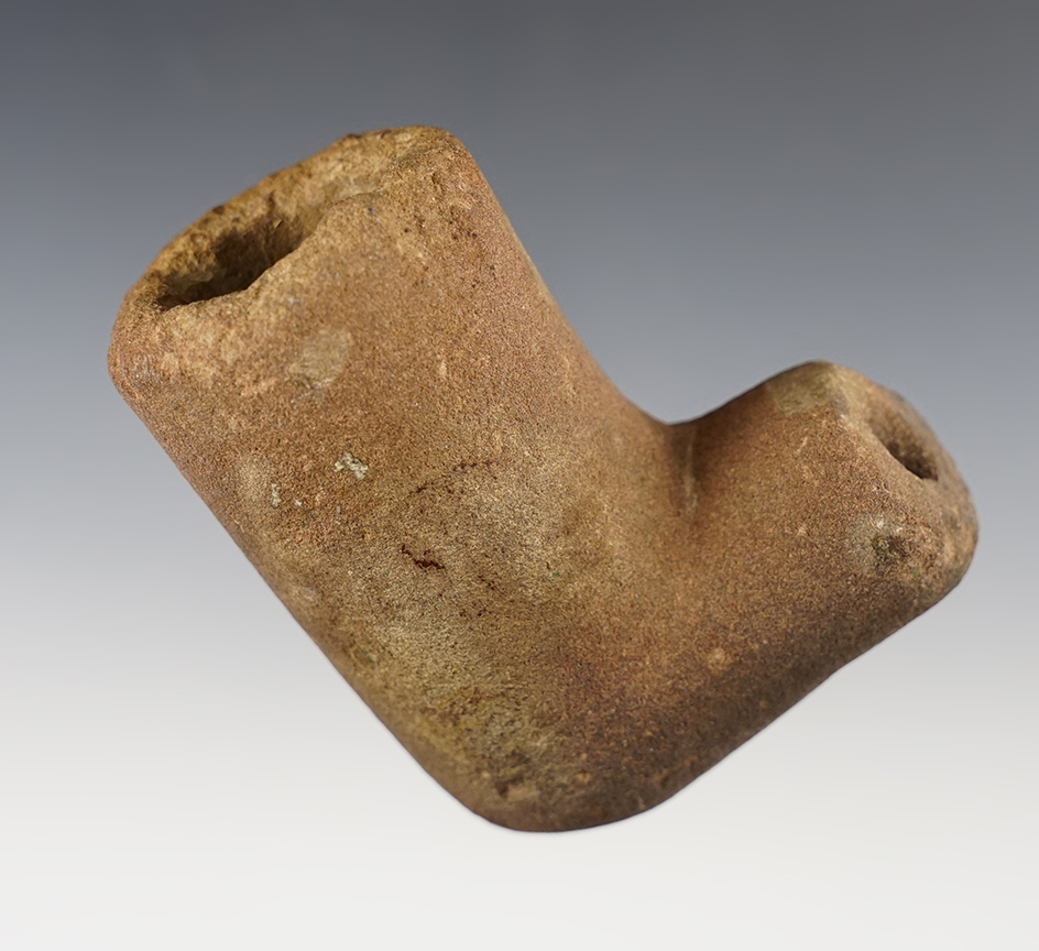 Large 3 1/8" Sandstone Elbow Pipe found in Delaware Co., Ohio.