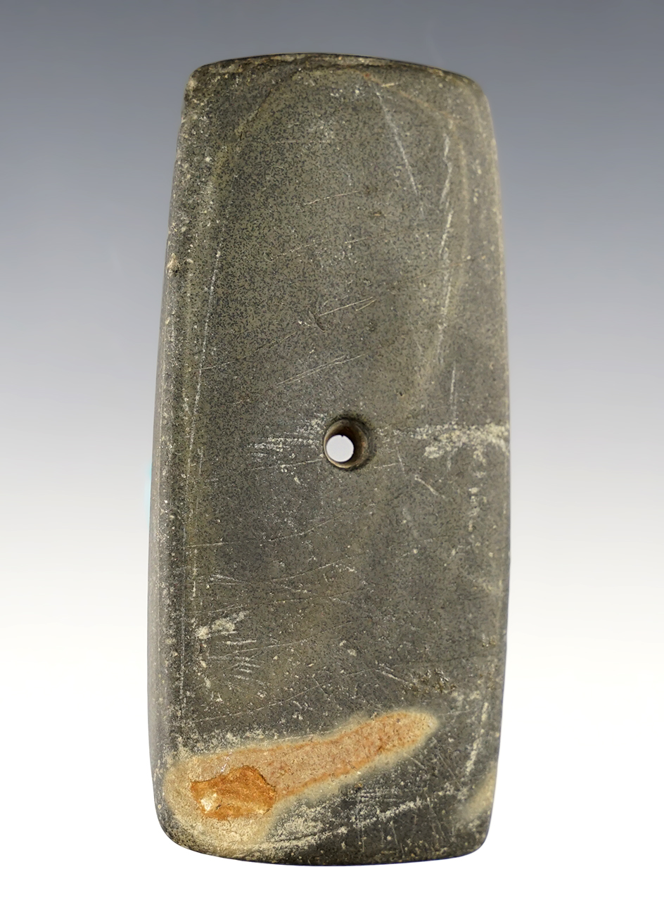 3 1/2" Slate Pendant made from Slate with engravings to both sides. Found in Stark Co., Illinois. 