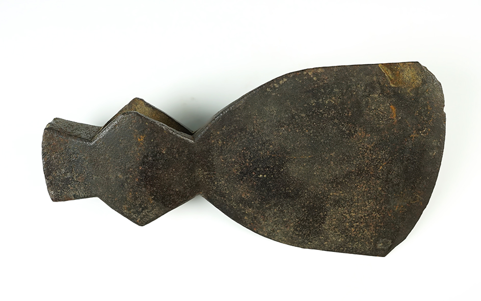 Large 11 1/8" x 5 1/8" Mast Axe with minor bit damage. Marked, but mark is unreadable. 