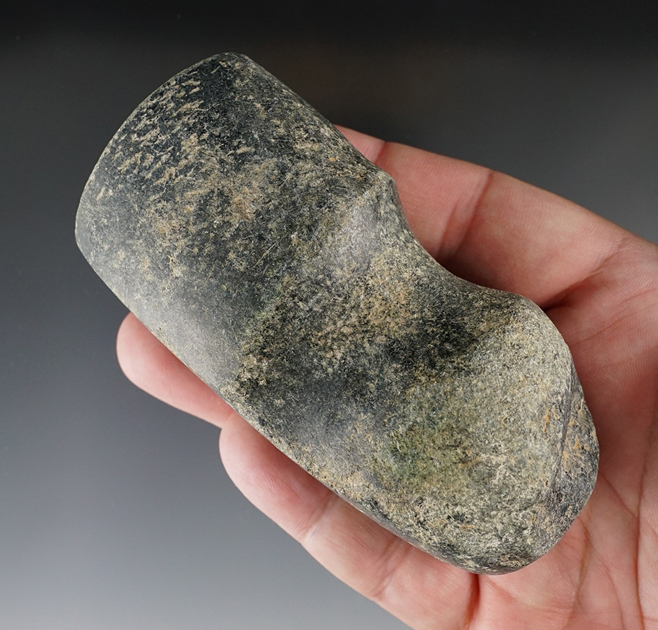 4 1/8" Hohokam 3/4 Grooved Axe that was used as a first stage hammerstone. Maricopa Co., Arizona