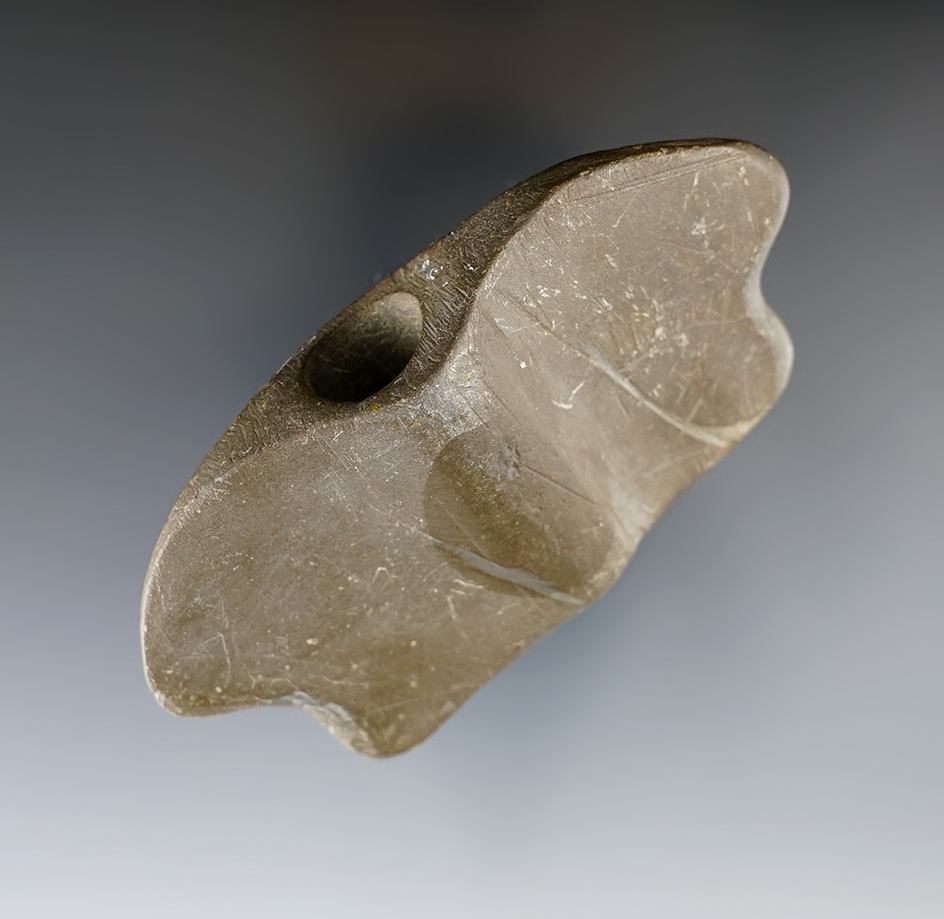 3 13/16" Bannerstone made from Slate. Both wings have been altered in modern times.  COA.