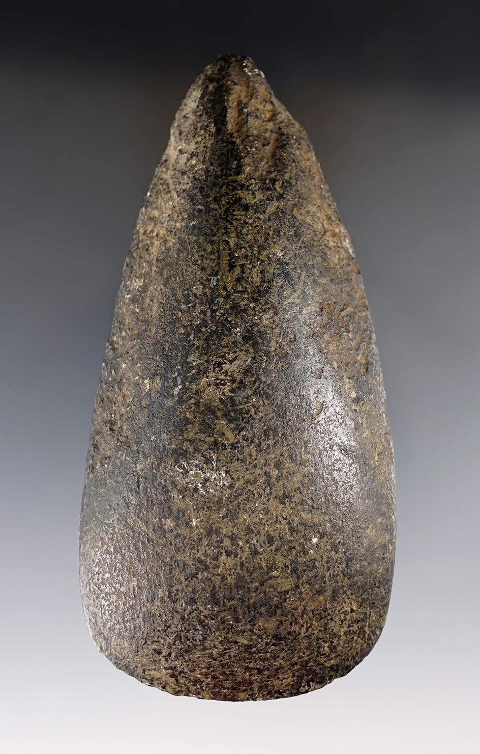 Beautifully polished 5" center ridged Celt found in Trumbull County Ohio. Ex. Ralph Mentzer.