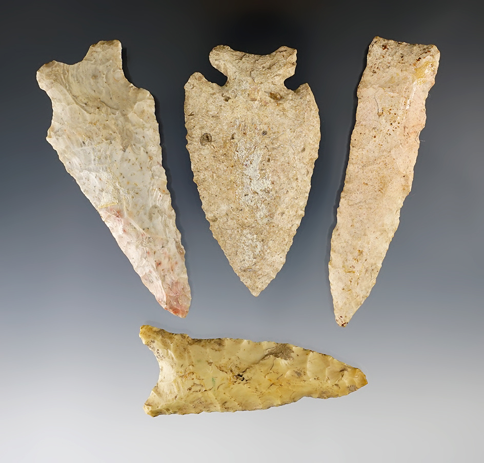 Set of four assorted flaked artifacts found in the Illinois/Missouri area. Largest is 3 1/2".