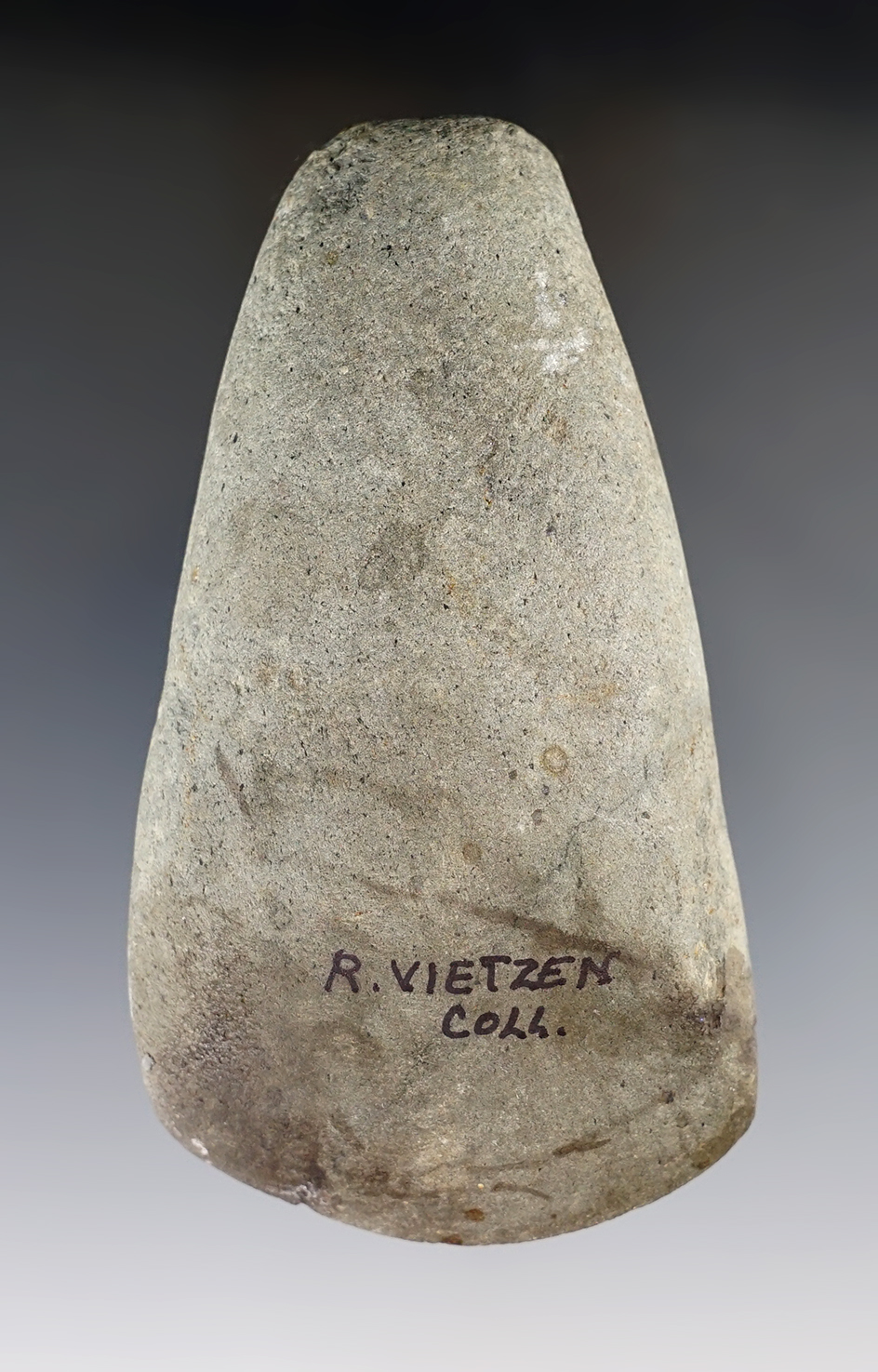 4 1/8" well-defined Celt with a very nice bit found by C. Miller in Stark County Ohio. Ex. Vietzen.