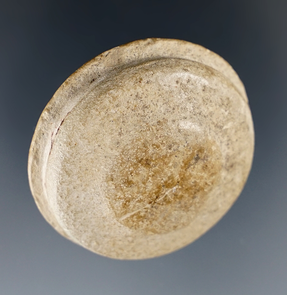 1 1/2" Diameter very rare Pipestone Earspool. Found in St. Clair Co., Illinois.