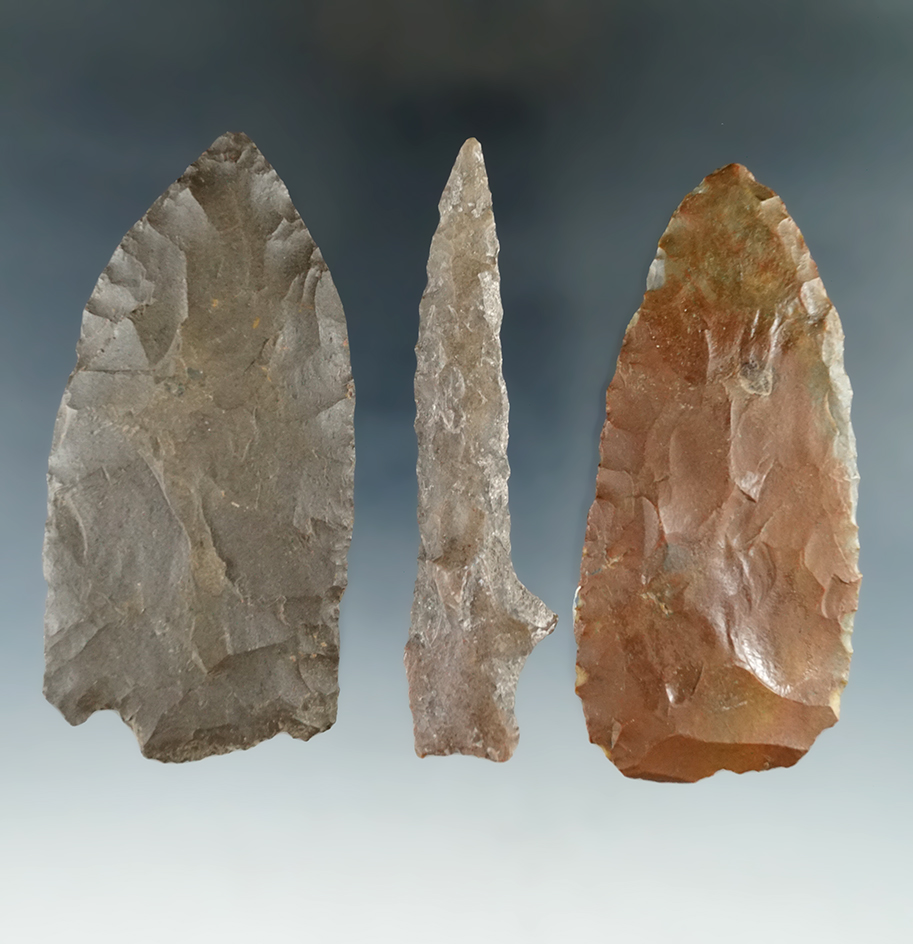 Pair of flint Knives and a 3 11/16" drill all found in Texas.