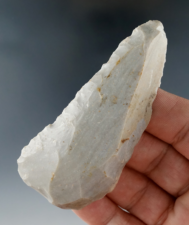 Large and nice 3 1/8" Uniface Scraper made from Hornstone found in Preble Co., Ohio. Ex. Don Morrow.