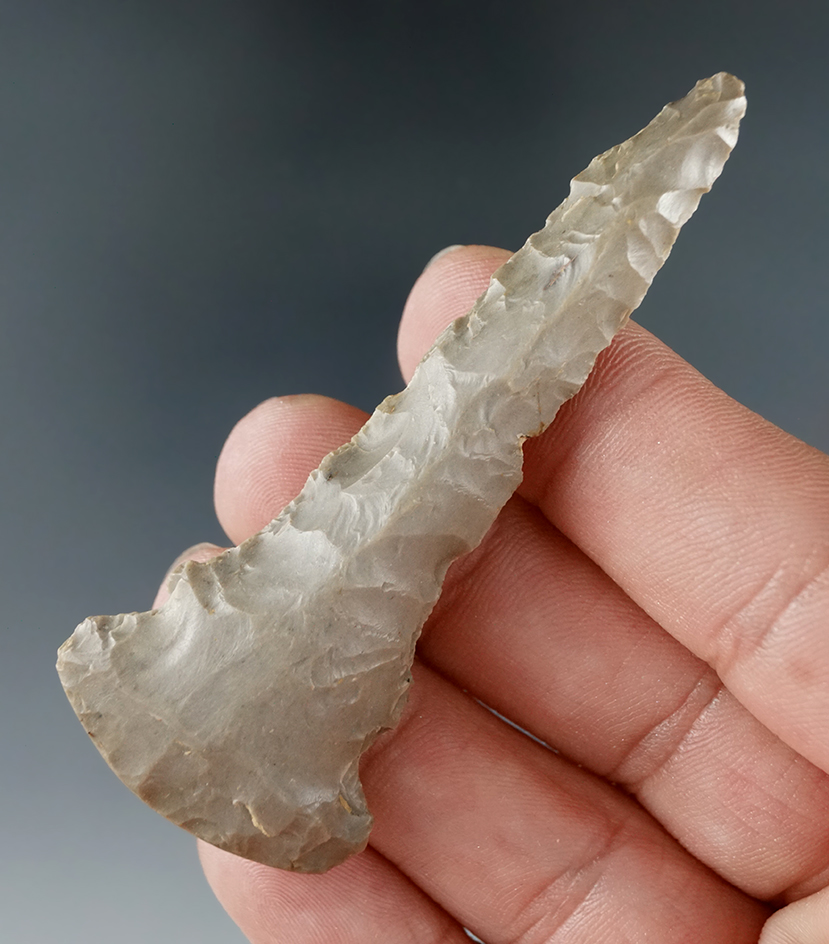 2 13/16" Dovetail Drill made from Hornstone found in Monroe Co., Indiana. Ex. Richard Sisson.