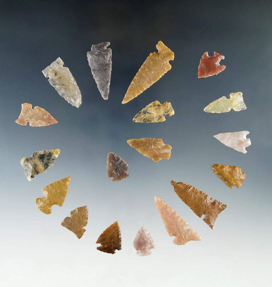 18 assorted arrowheads found in Colorado, largest is 1 5/16".