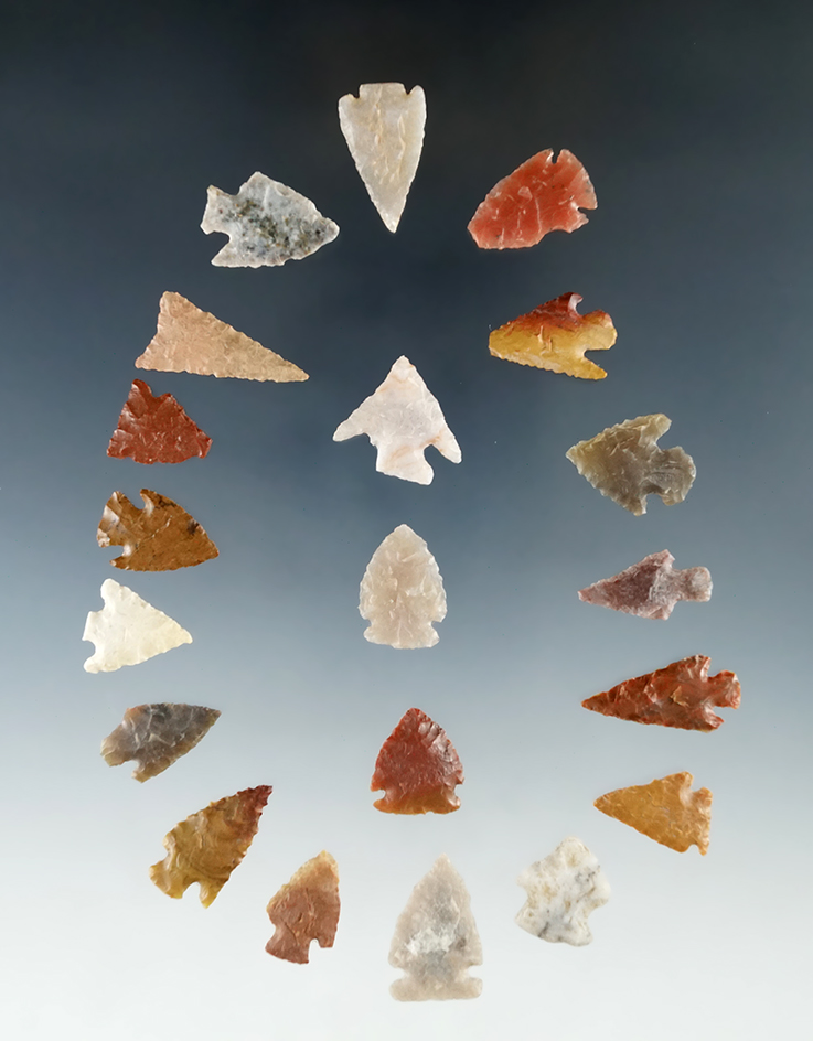Group of 20 assorted arrowheads found in California, largest is 1".