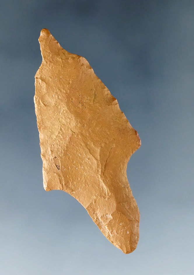 Unique perforator tip point - 2 1/8" - made from tan siltstone - Kiamichi River, Choctaw Oklahoma.