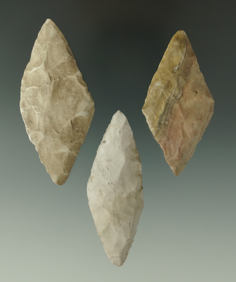 Set of three nice Harahey Knives found in the Kansas area, largest is 2 3/4".