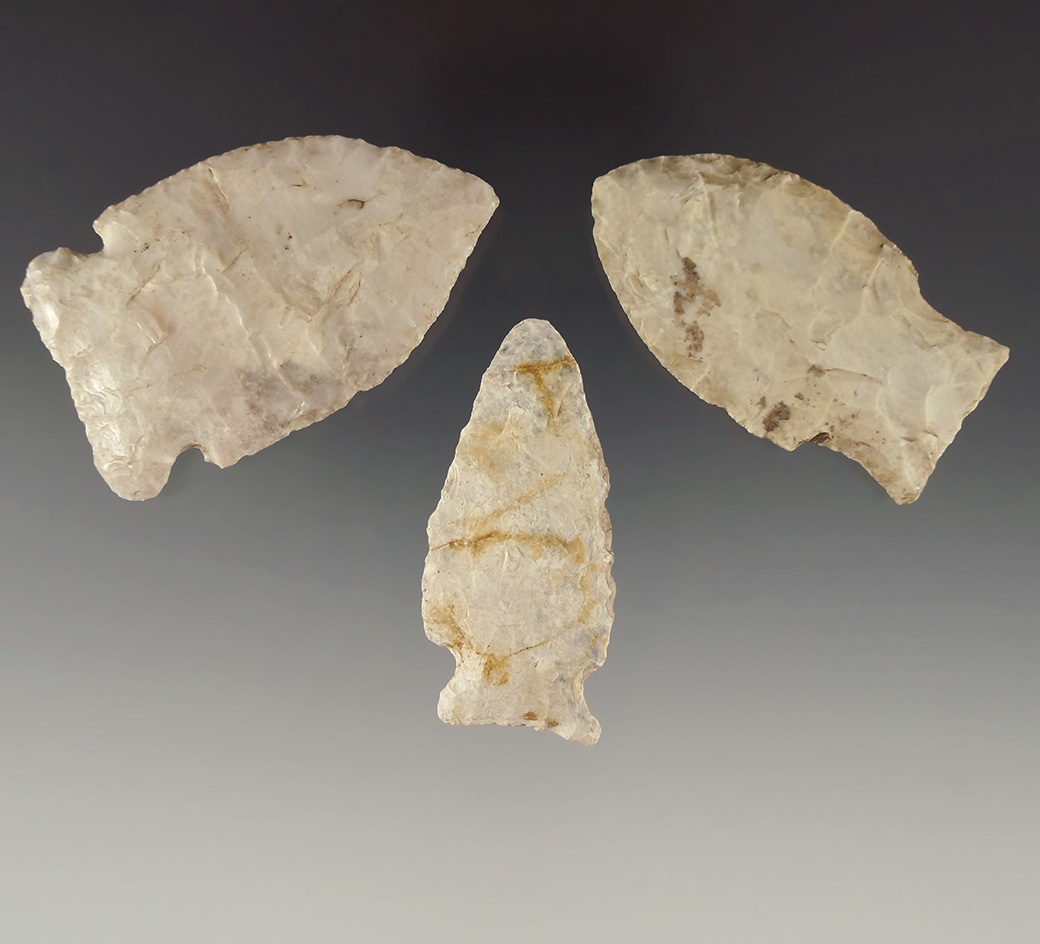 Set of three Kansas Arrowheads, largest is 2 3/16".