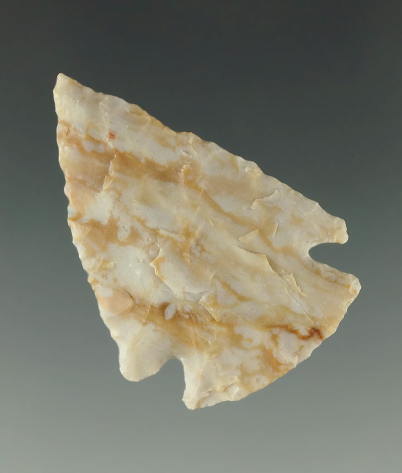 1 3/8" Cornernotch made from Alibates, found in Oklahoma.