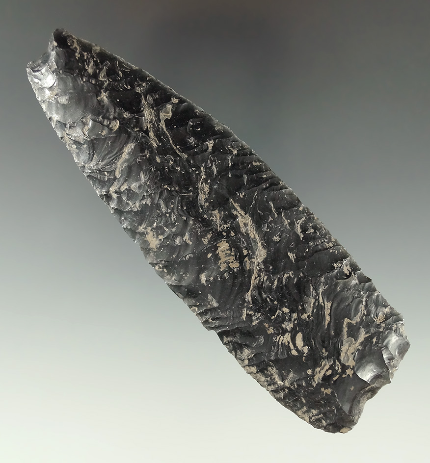 4 1/16" Recycled Square Base Knife made from semi-translucent Obsidian. Byrd COA.