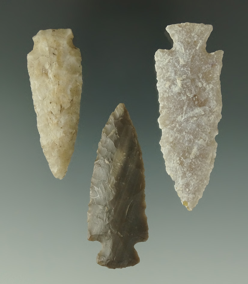 Set of three arrowheads , largest is 2 3/8" found in Colorado by Louis Brunke.