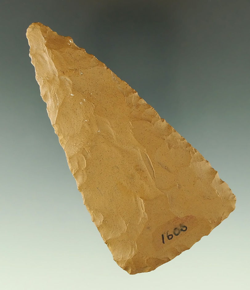 3 5/8" Triangular Knife found at Hugo Lake, Oklahoma. Ex. Greg Perino Collection.