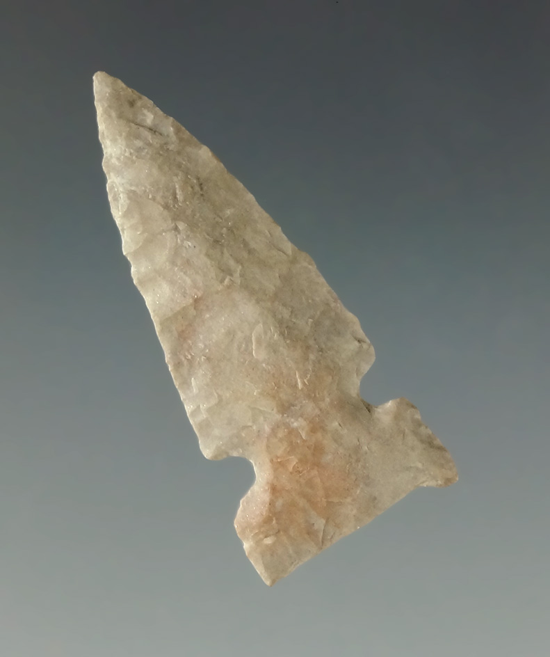 Nice flaking and style on this 1 3/8" Plains Sidenotch found in Nebraska.