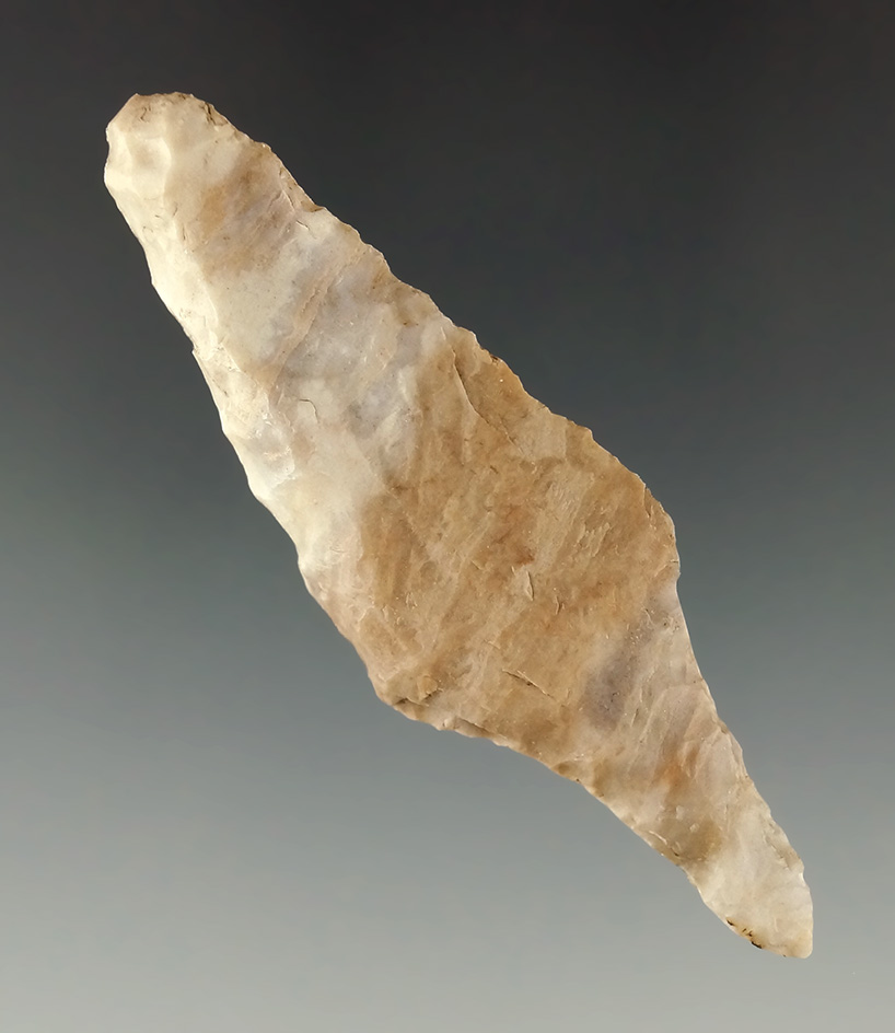 Very rare 2 5/8" Harahey Drill made from Alibates Flint and found in Texas. Ex. Shewey.