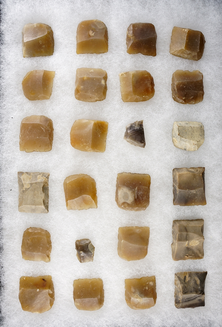 Group of 24 classic style fur trade era black powder gun flints found in the Eastern U. S.