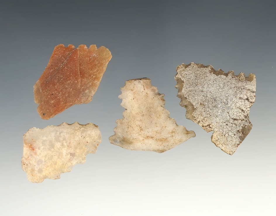 Rare! Set of four Flint saws recovered New Mexico, largest is 1 5/8".