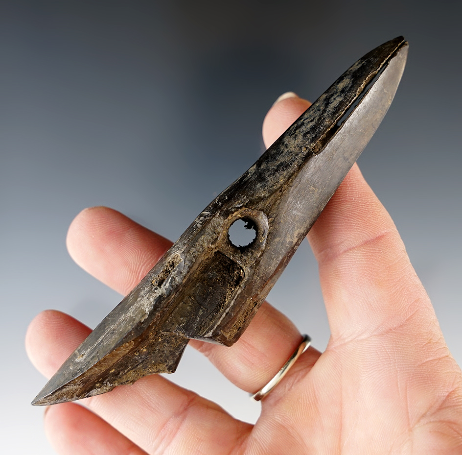 Large 4 1/2" heavily patinated ivory harpoon toggle found in Alaska.