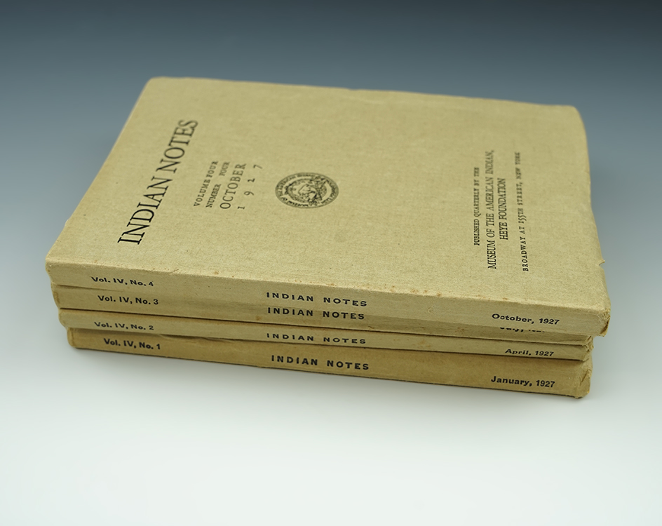 Set of four very old journals from 1927 "Indian Notes". Softcover.  Heye Foundation.