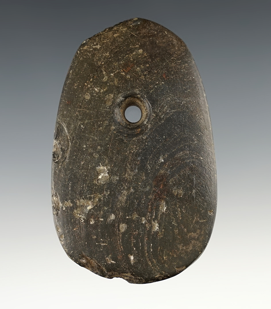 3 5/8" slate Pendant found in Grant Co., Indiana. Ex. Cameron Parks.