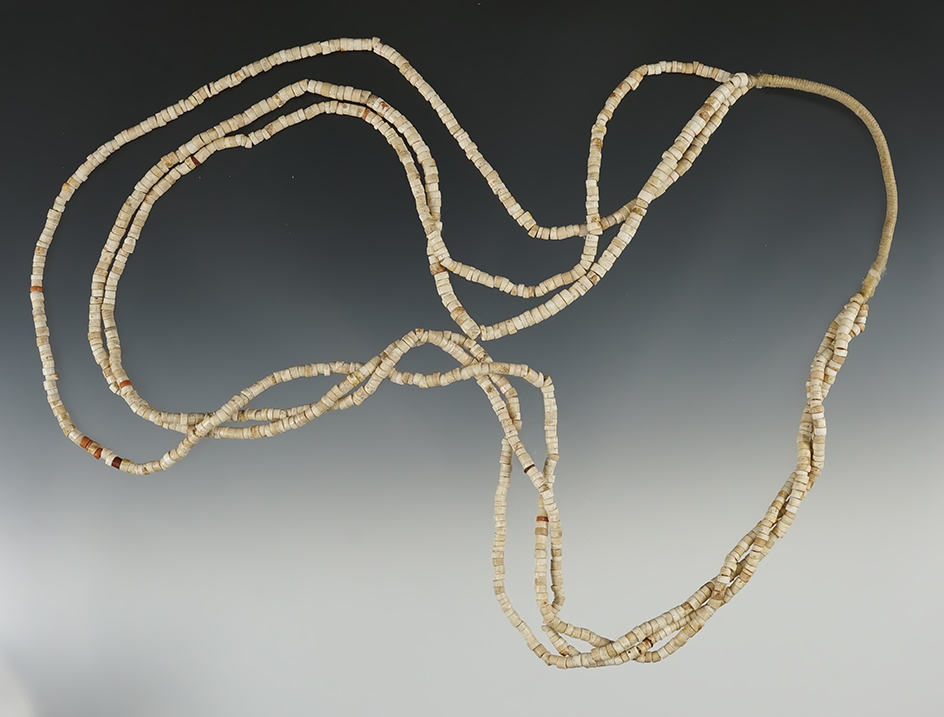 Nicely crafted necklace - three 24" long strands of miniature drilled stone beads - New Mexico.