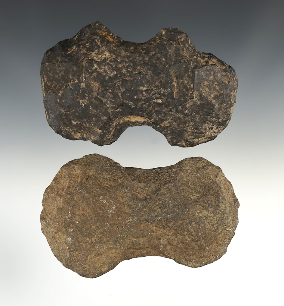 Pair of Double Bit Flint Axes found in Arkansas. Largest is 4 3/8".