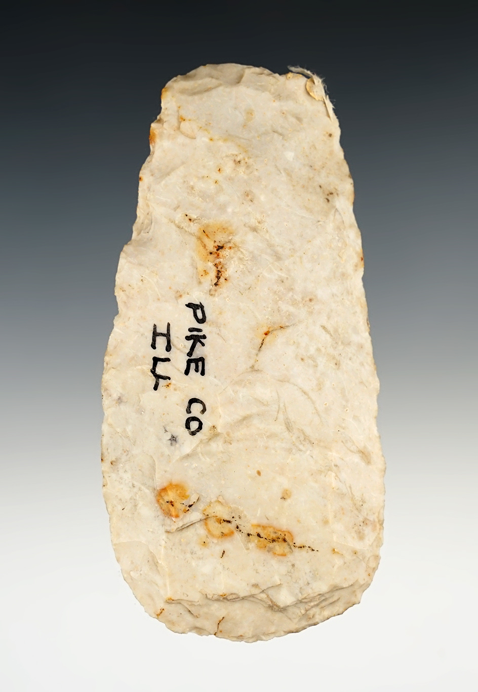 4 7/16" Flint Celt found in Pike Co., Illinois.