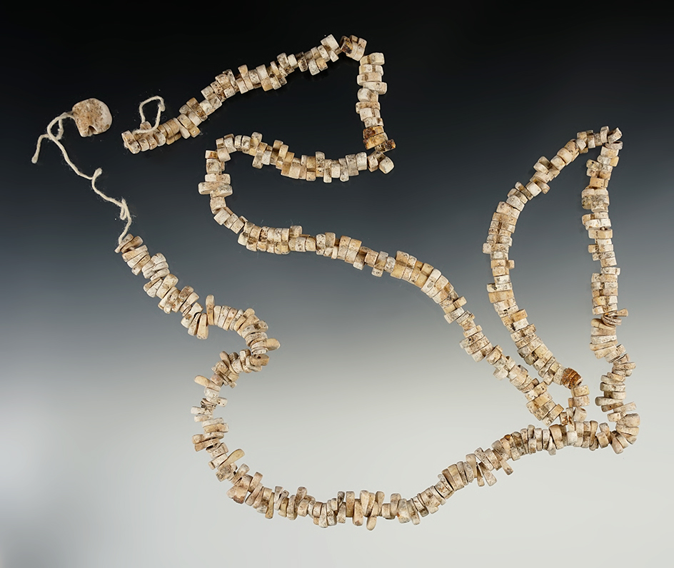 Exceptional set! 35" long strand of drilled shell beads that are nicely styled found in New Mexico.