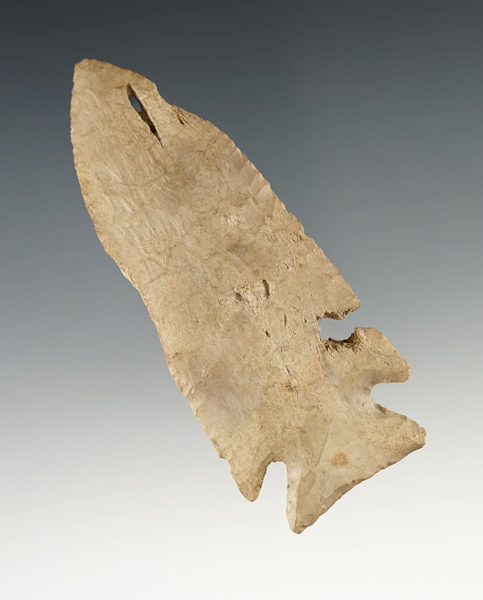 3 9/16" Stilwell found in Indiana with several eroded inclusion areas to surface and blade edge.