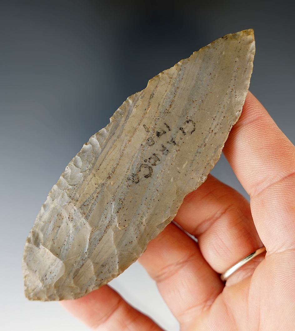 3 15/16" Adena Bi-pointed knife found in Clark Co., Indiana.