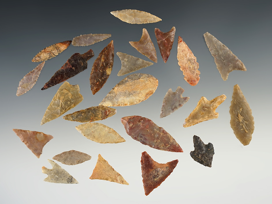 Set of 25 assorted African Neolithic arrowheads. Largest is 1 5/8".