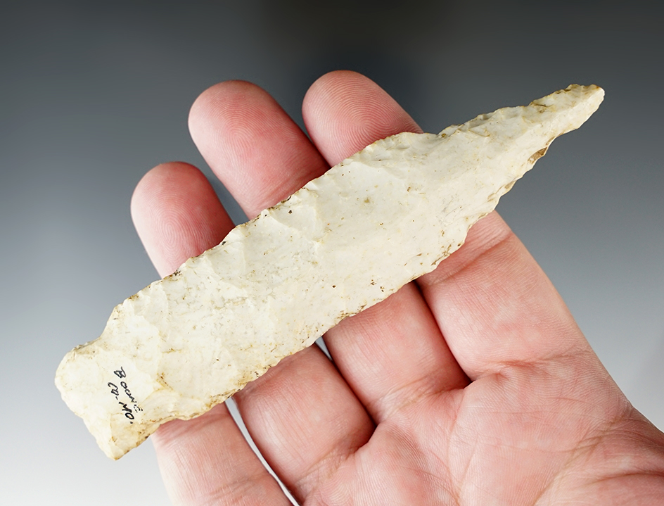 4 3/4" Burlington chert Etley Drill found in Boone Co., Missouri.