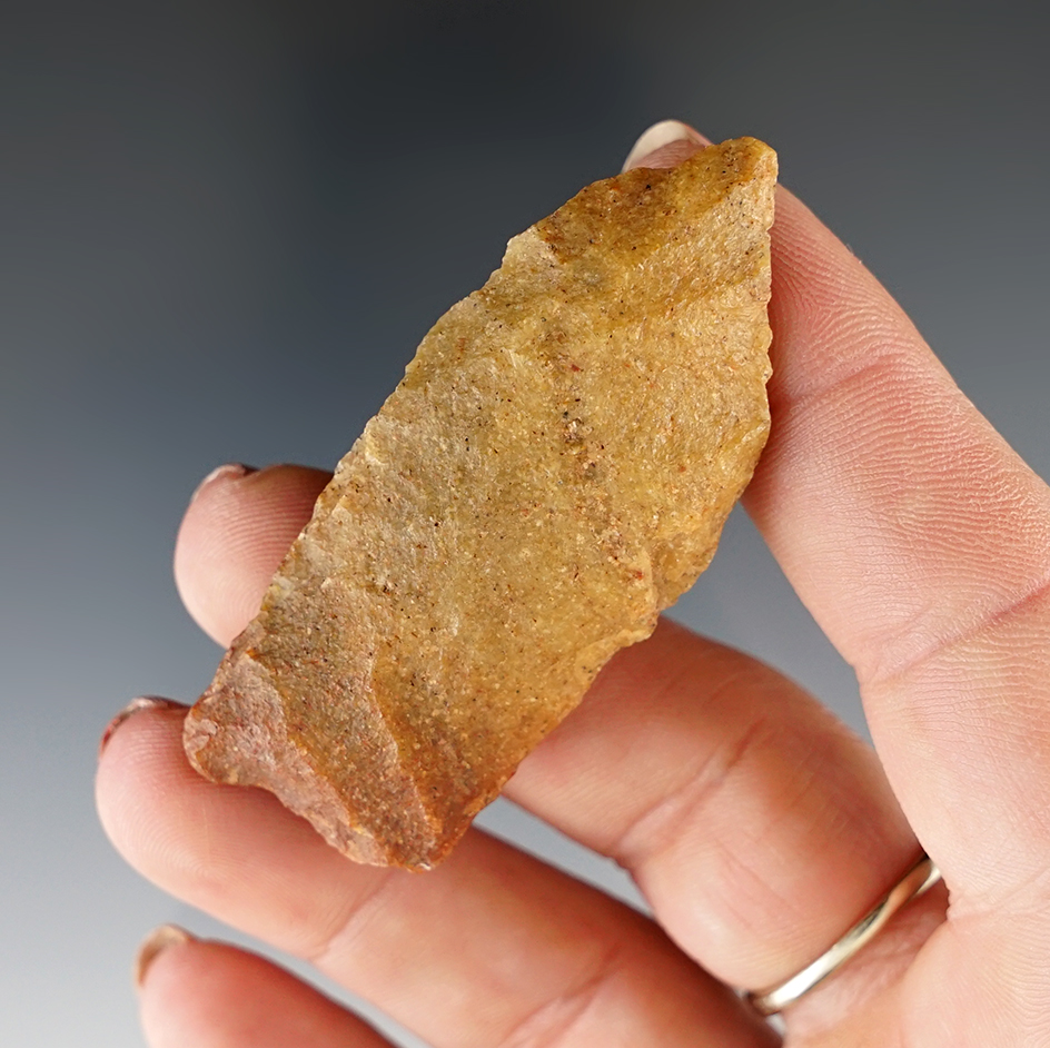 2 5/16" Rio Grande with nicely ground stem area found in northern New Mexico.