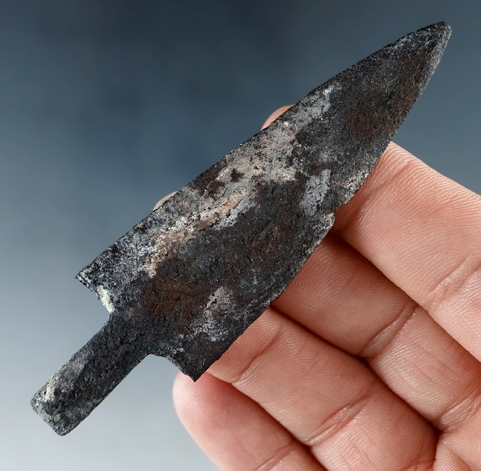 3 3/8" metal trade point found in Cascade Co., Montana and nice condition. Ex. Lynn Munger.