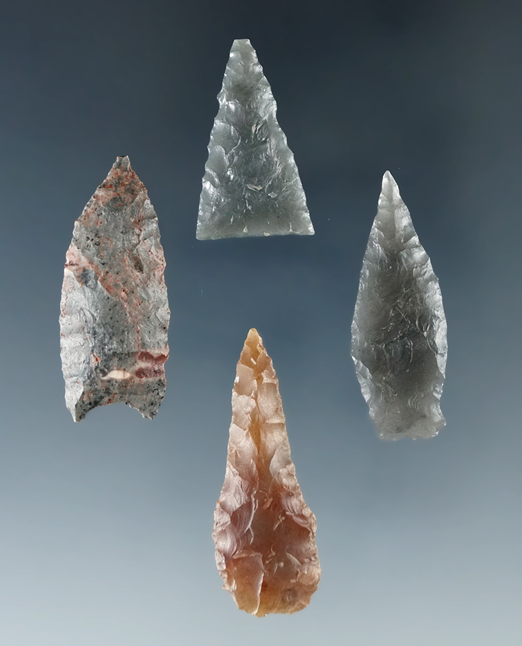 Set of four nice flaked artifacts including a Drill and three points, largest is 1 5/16".  Nevada.