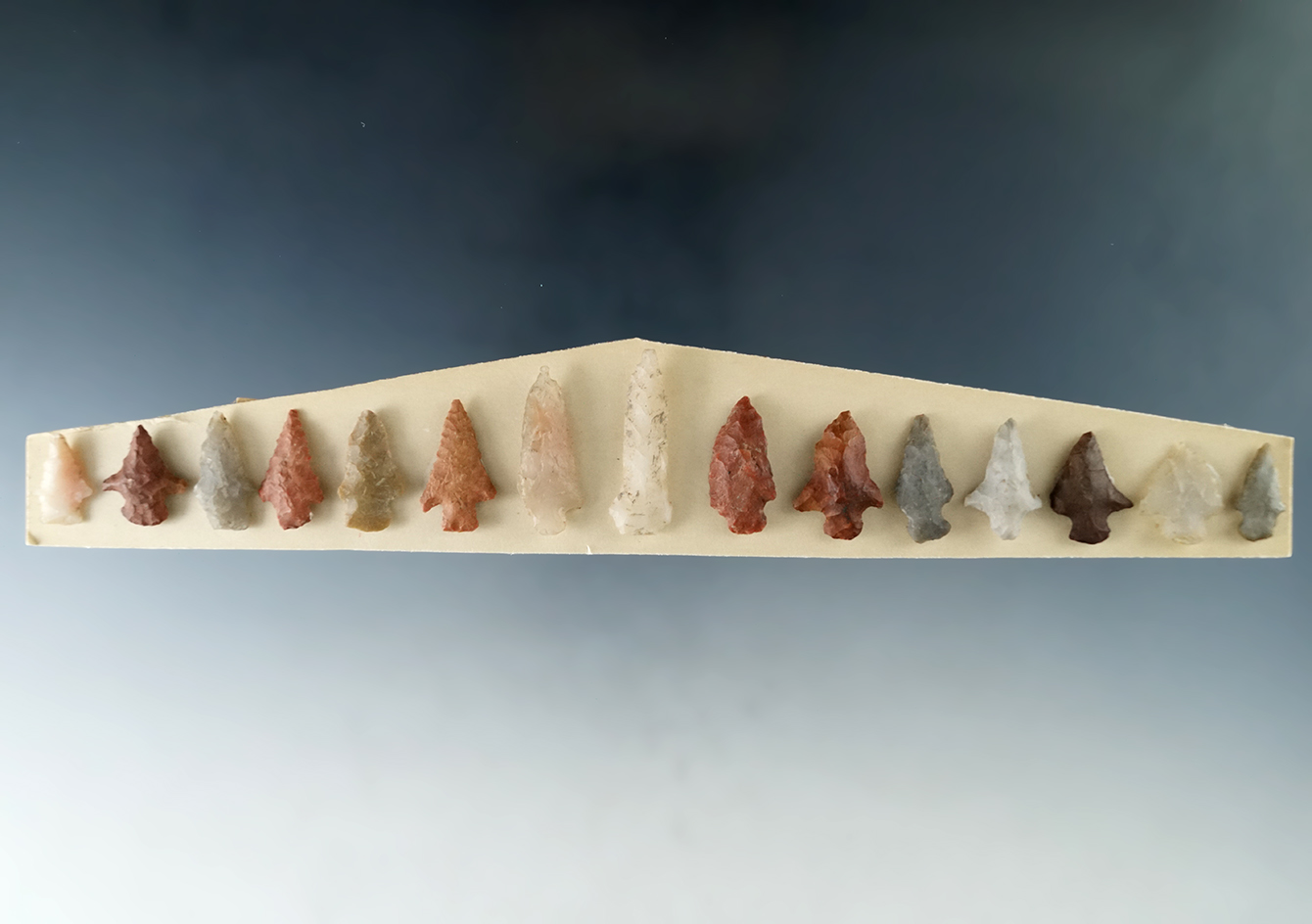 Group of 15 bird points found at the Sue Gordon Bridge Site in Union Co., Arkansas.