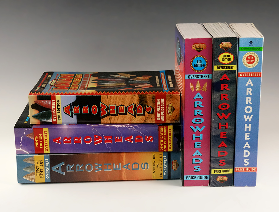 Set of six Overstreet arrowhead price guide and typology reference books #5, 6, 7, 8, 9, 10.