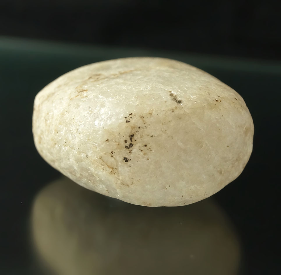 1 3/4" white quartz Bannerstone preform found in Pickaway Co., Ohio. Ex. early good collection.