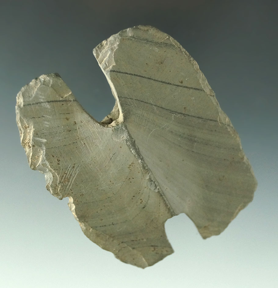 3 1/16" Butterfly Bannerstone found by the Black Fork  River in Shelby Ohio in July 1968 by Jack Hoo